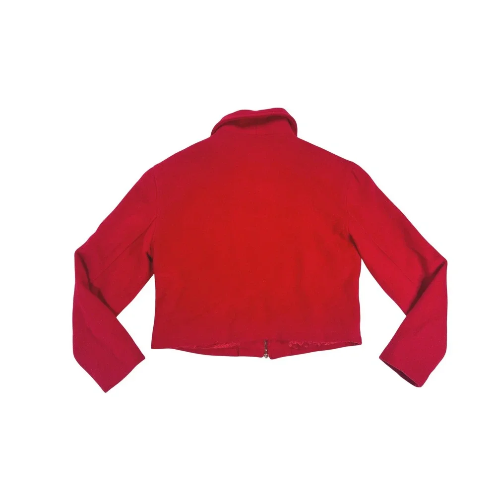 Ashley Scott Vintage Red Wool Blend Cropped Zip Up Jacket Womens size Medium‎
